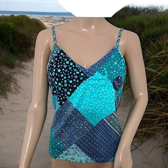 Y2K Patchwork Print FITTED Tank Top M NEW Vtg 90s Bra Cami Fairy Bohemian Hippie - Picture 14 of 16